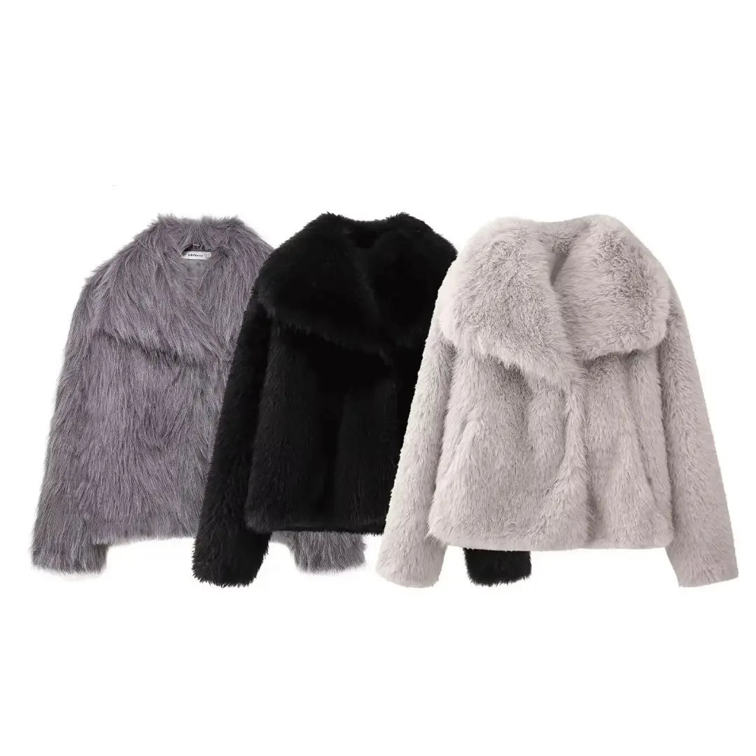 Women's Artificial Fur Coat Winter New Style Collar Stand up Windproof Effect Cross-Border Fashion Outerwear 4360240