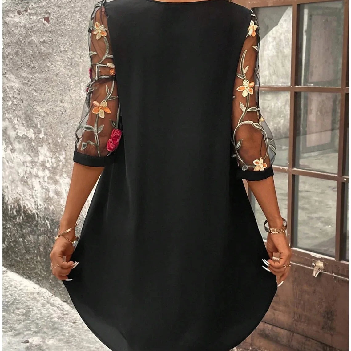 Luxury Dress Women's Perspective Mid Sleeve Printed Round Neck Mini Skirt Summer Party Dress