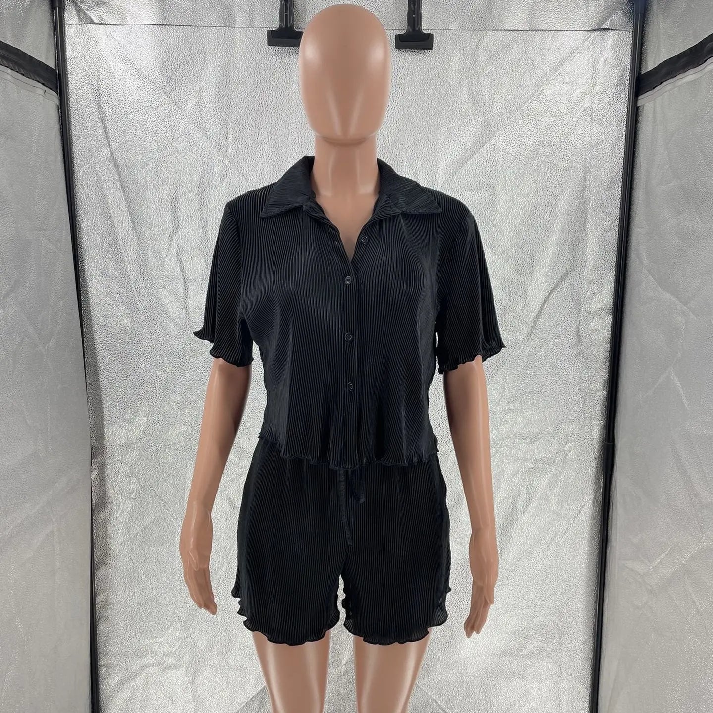 CM.YAYA Street Vintage Pleated Women's Set Short Sleeve Shirt Blouse and Shorts Suit 2023 INS Two 2 Piece Set Outfit Tracksuit