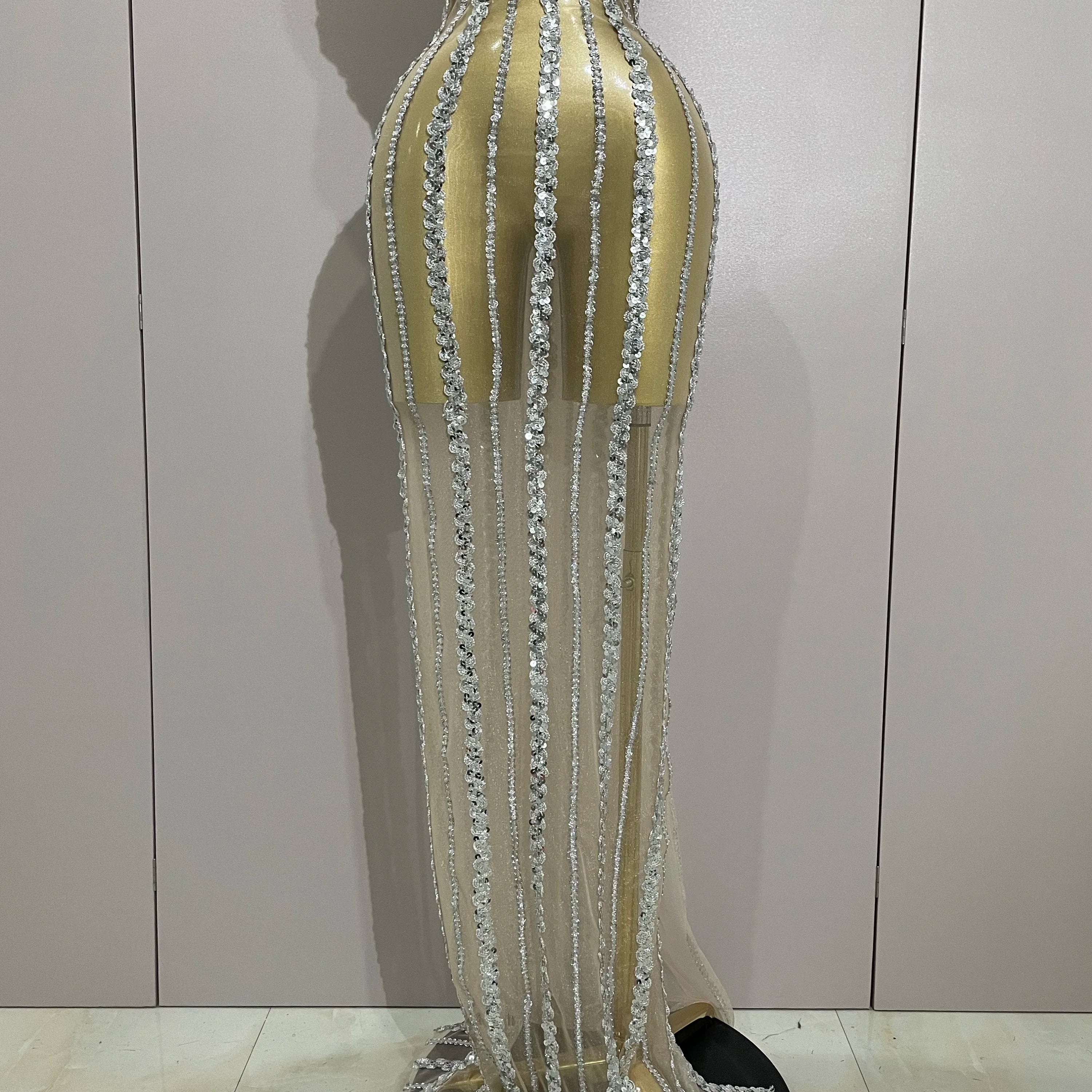 Luxury Sparkly Diamonds Sequins Sexy Mesh See Through Long Dress 2025 Women Celebrate Birthday party Dresses Festival Costume