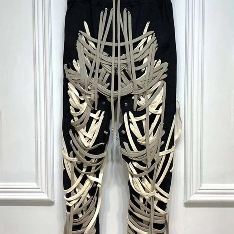 DEAT Autumn Elastic Drawstring Cross Full Length Slim Feet High Street Pants Trousers And Single Breasted jackets WN151