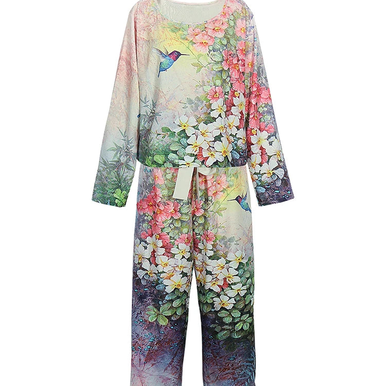 Plus Size Women's 2025 Spring New Casual Suit Set Women's Big Size Floral Print Long Best Choice in Spring