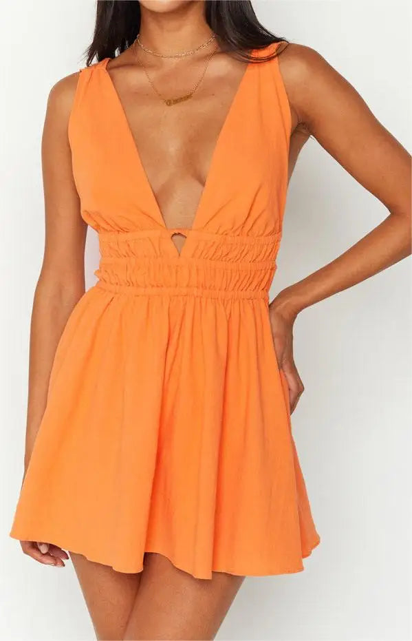 New Backless Sexy Women Mini Dress Sleeveless V Neck Backless Flower Print Summer Club Party Dress Sundress Streetwear S M L C