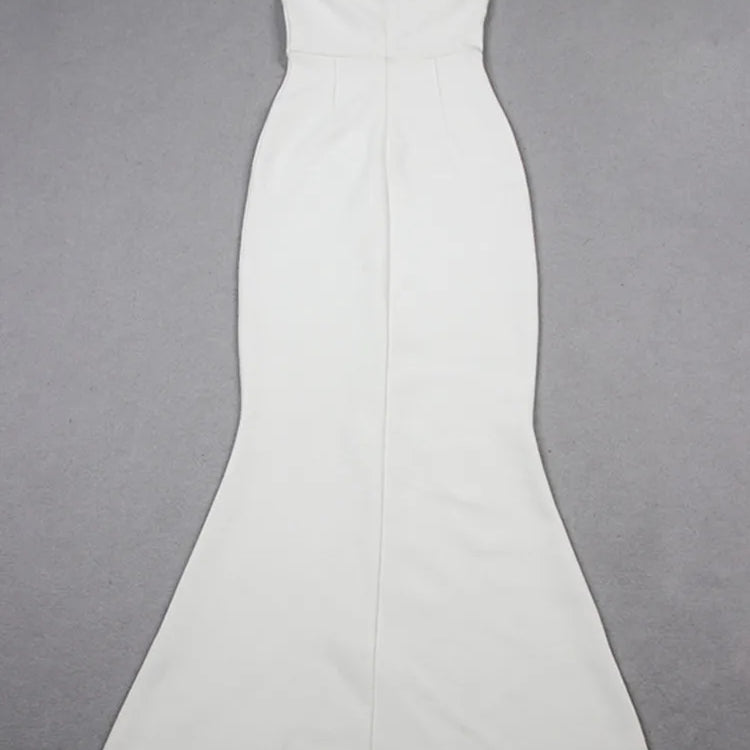 Women Celebrity Sexy Strapless Backless Beading Diamonds White Maxi Long Bandage Dress Elegant Evening Club Party Dress