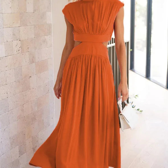 Women Spring Summer Long Maxi Dress Solid Color Fashion Sleeveless Backless Sweet Elegant Casual Dress 2023 Long-Orange