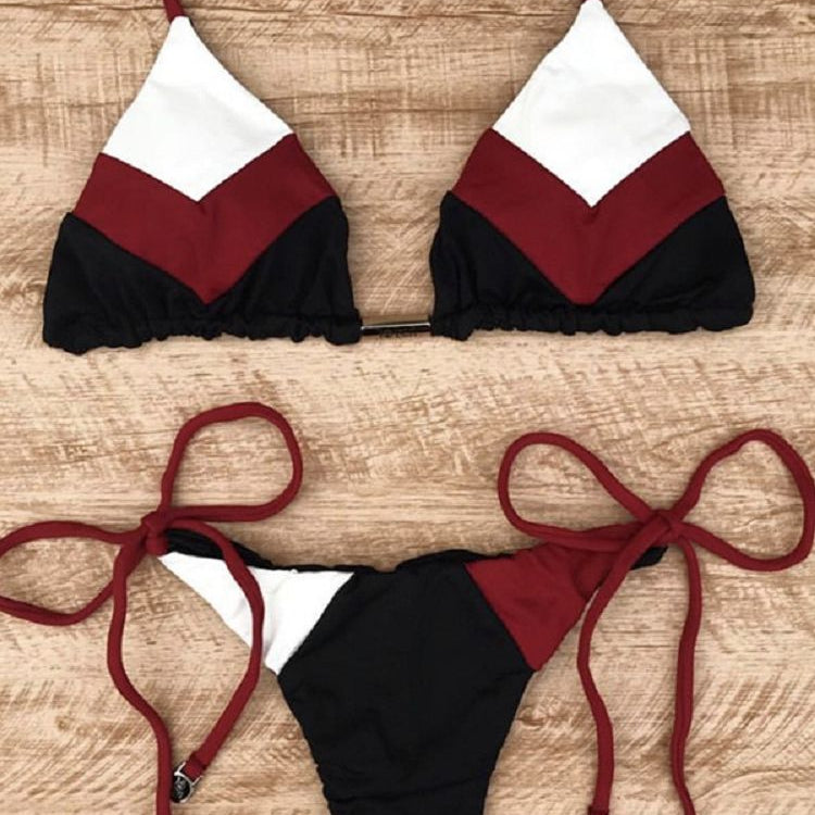 Sexy Halter Swimsuit Thong Micro Bikini Push Up - Brazilian Bikini Tropical Plant Print Swimwear String Mini Swimsuit