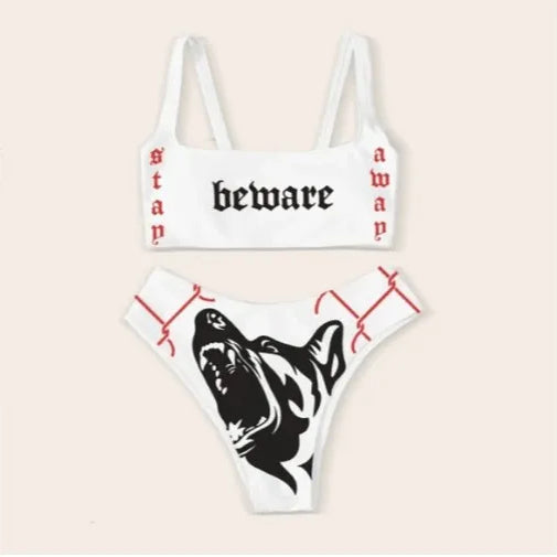 Sexy Goth Bikini 2023 Women Letters Skull Print Swimsuit Split Bathing Suit High Waist Gothic Bikinis Sets Beach Outfits 15