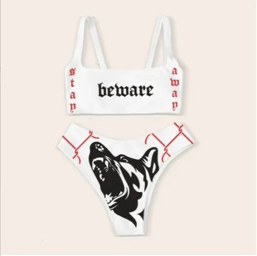 Sexy Goth Bikini 2023 Women Letters Skull Print Swimsuit Split Bathing Suit High Waist Gothic Bikinis Sets Beach Outfits 15