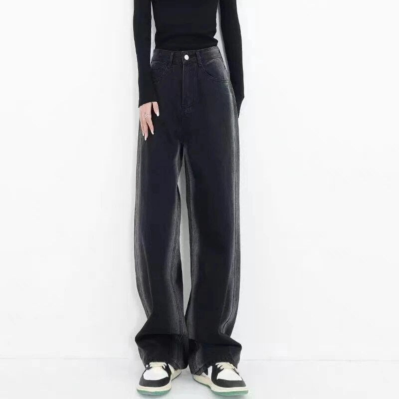 Y2K 2024 autumn and winter new gradual wash jeans for women design sense niche straight leg casual pants pants traf