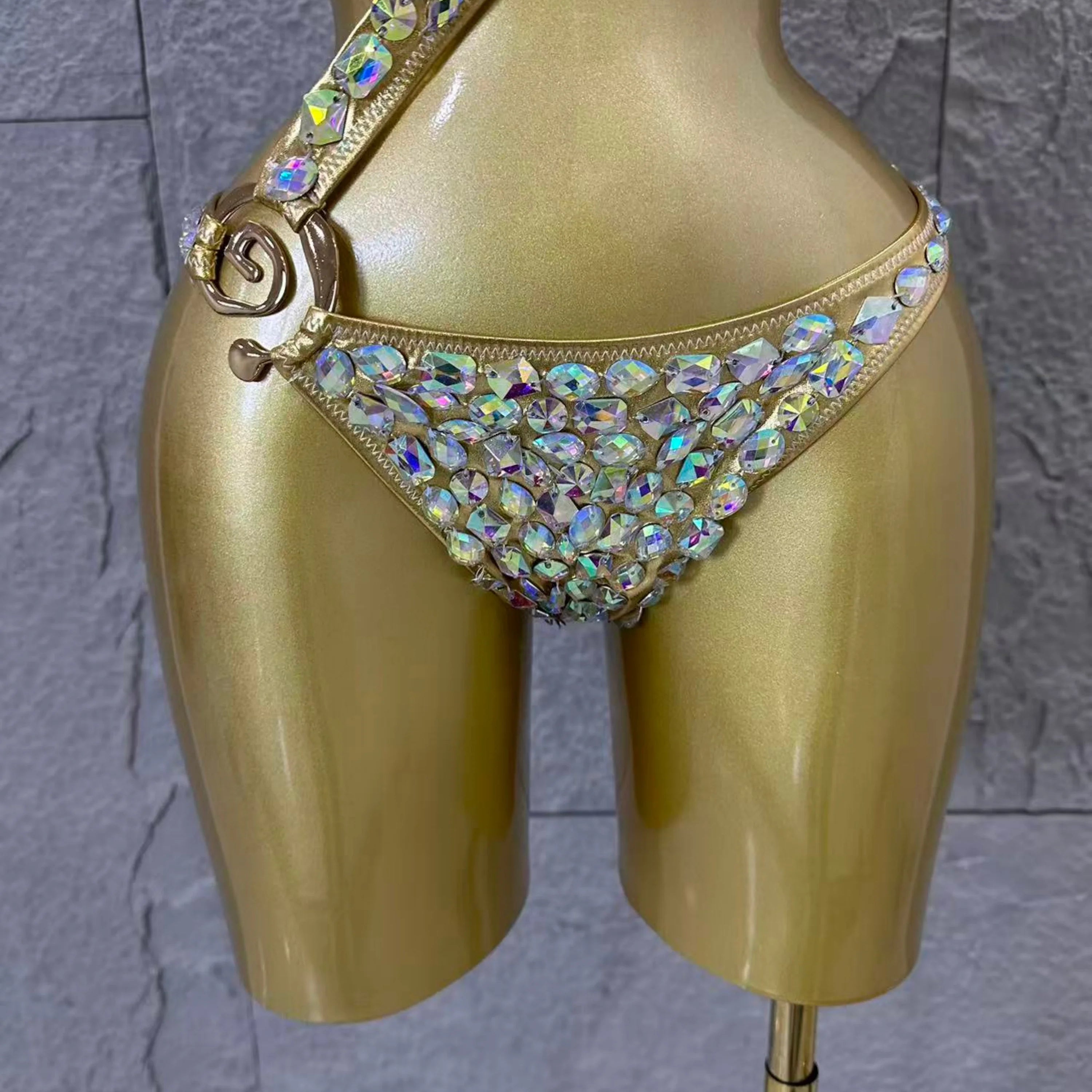 2026 Luxurious Black Bodysuit Women Sexy Halter Neck Iridescent Crystal Embellished Cutout Outfit Stage Performance Costume