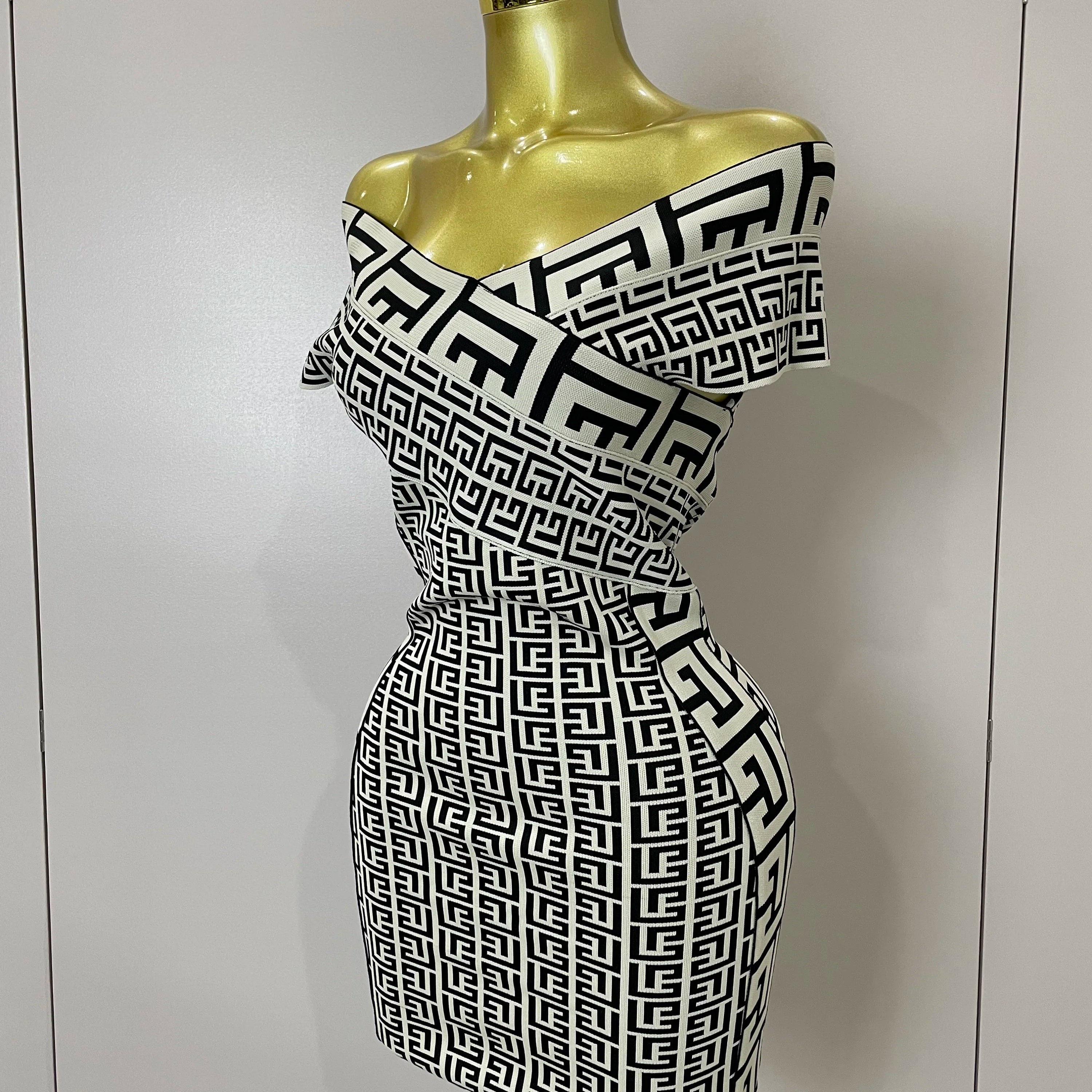 2025 Women Sexy Jacquard Slash Neck Off Shoulder Bodycon Mini Bandage Dress Elegant Evening Birthday Party Dress