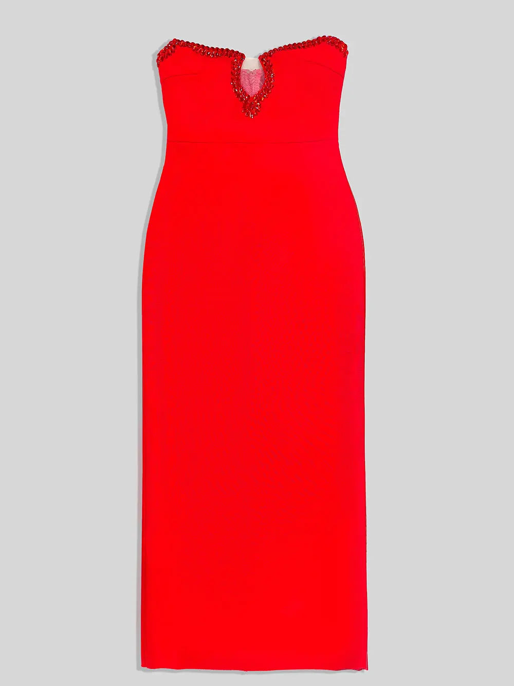 2025 Sexy Women'S Light Luxury Bead Design Red Bandage Dress Strapless Sleeveless Bodycon Backless Long Dresses Party Vestidos