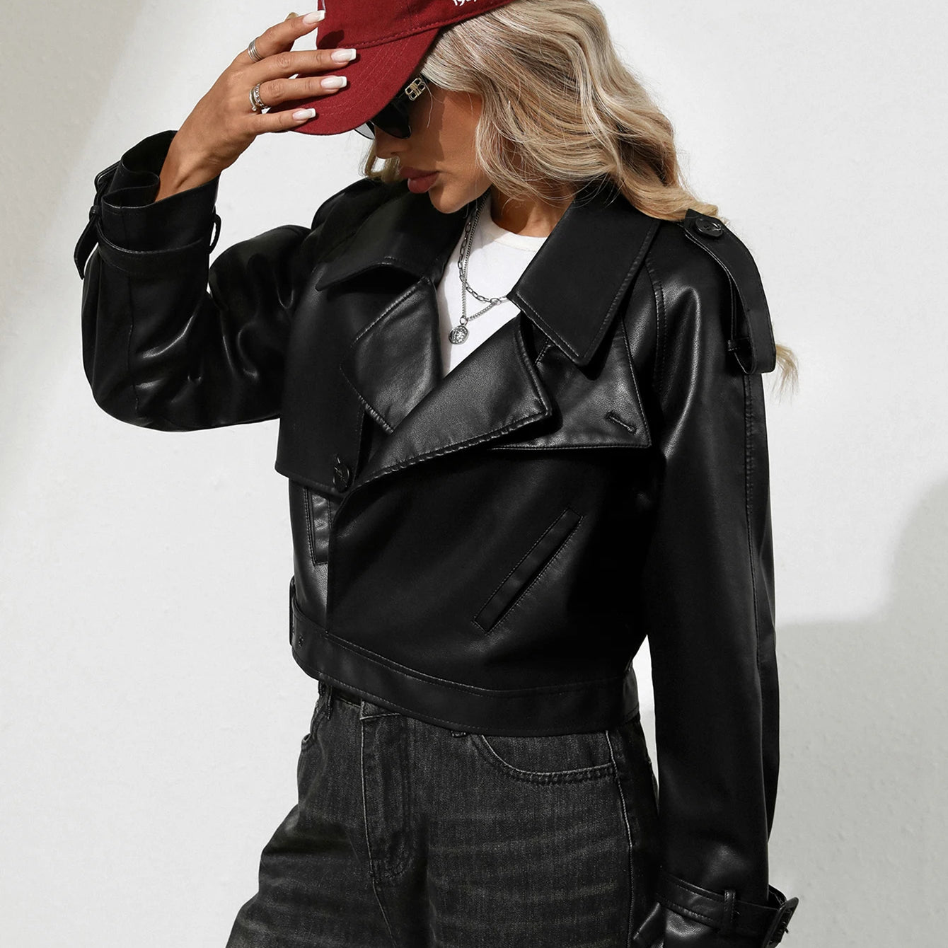 Fitaylor Women Faux Leather Jacket Lady Lapel Motorcycle Leather Outwear Casual Light Green Coat