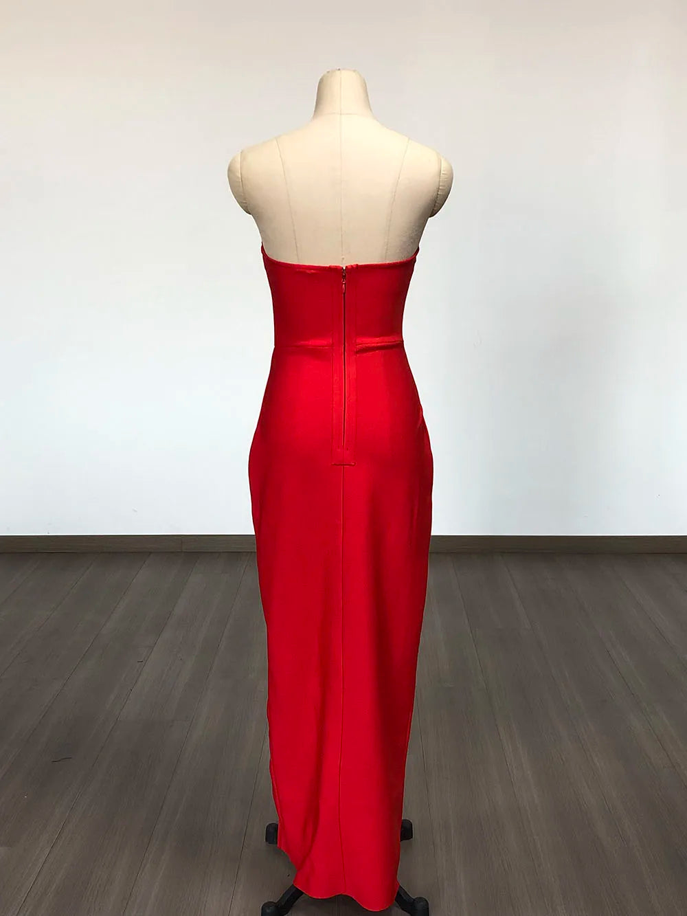 Red Black Women Sexy Strapless Shinning Diamond Line Bodycon Long Bandage Dress Elegant Birthday Party Cocktail Dress Outfit