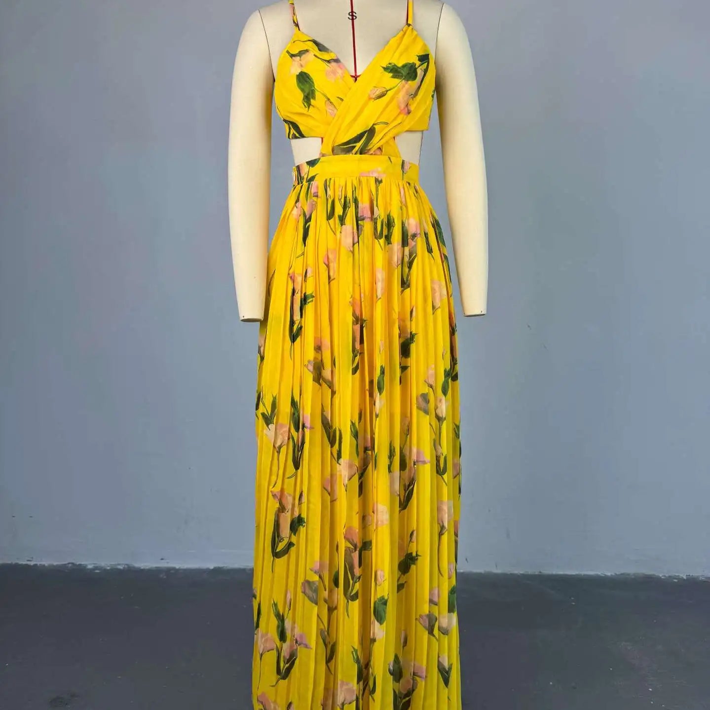 Elegant Floral Print Sleeveless Sweet Strapless Floor-Length Long Women Dress Beach Party Birthday Sexy Pleated Dresses