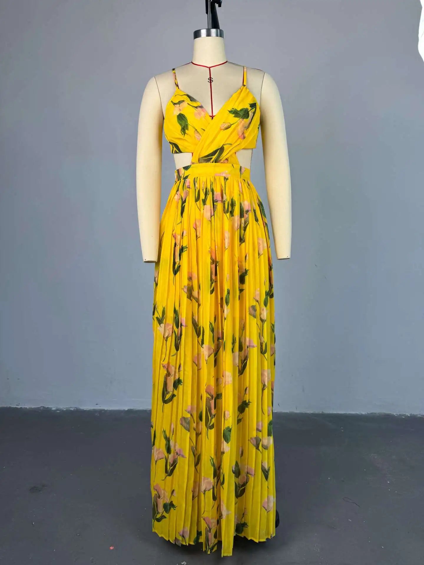 Elegant Floral Print Sleeveless Sweet Strapless Floor-Length Long Women Dress Beach Party Birthday Sexy Pleated Dresses