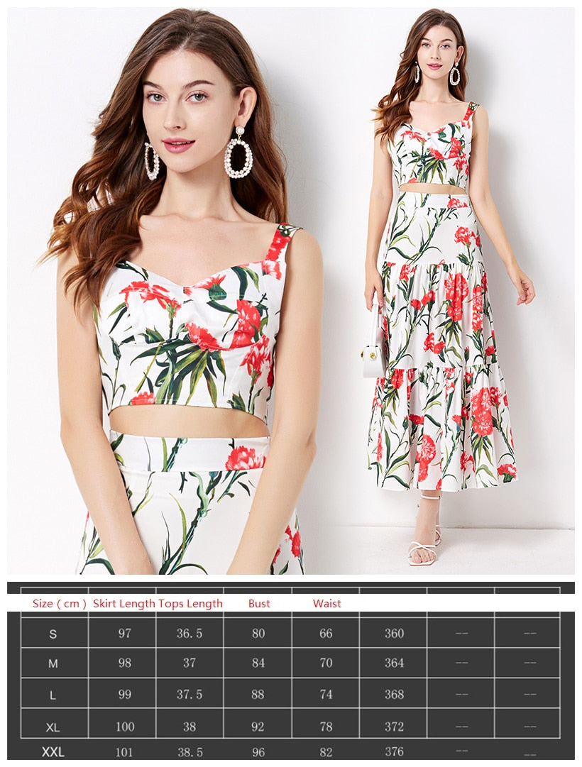 Summer Floral Dress Sets Women 2 Piece Outfit Sexy Slim Tops and Skirt Party Set 2024 Suspender Strap Suit Ballgown Frocks 5