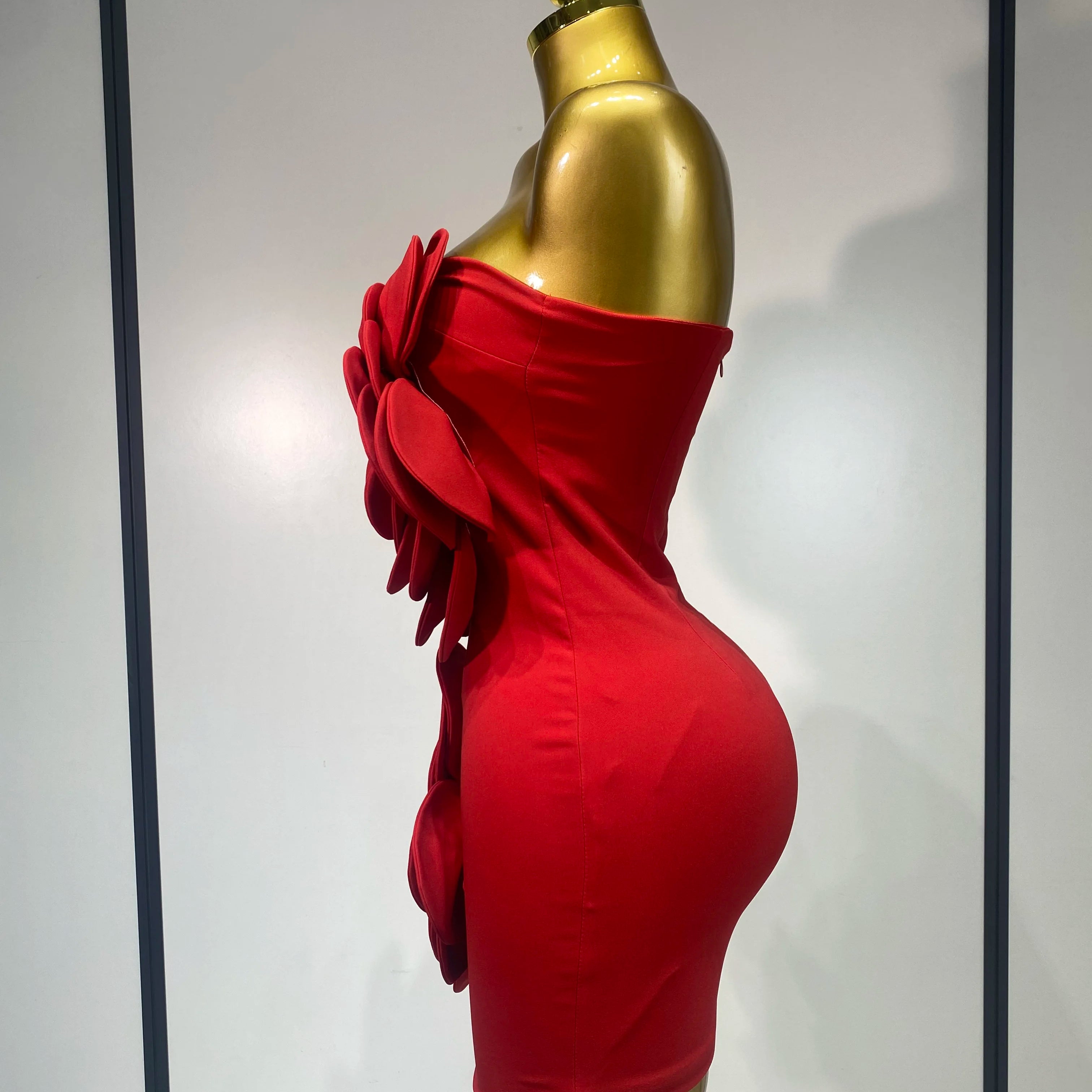Women Sexy Strapless Backless Flower Red Mini Bodycon Dress 2025 Celebirty Elegant Evening Club Party Luxury Birthday Dresses