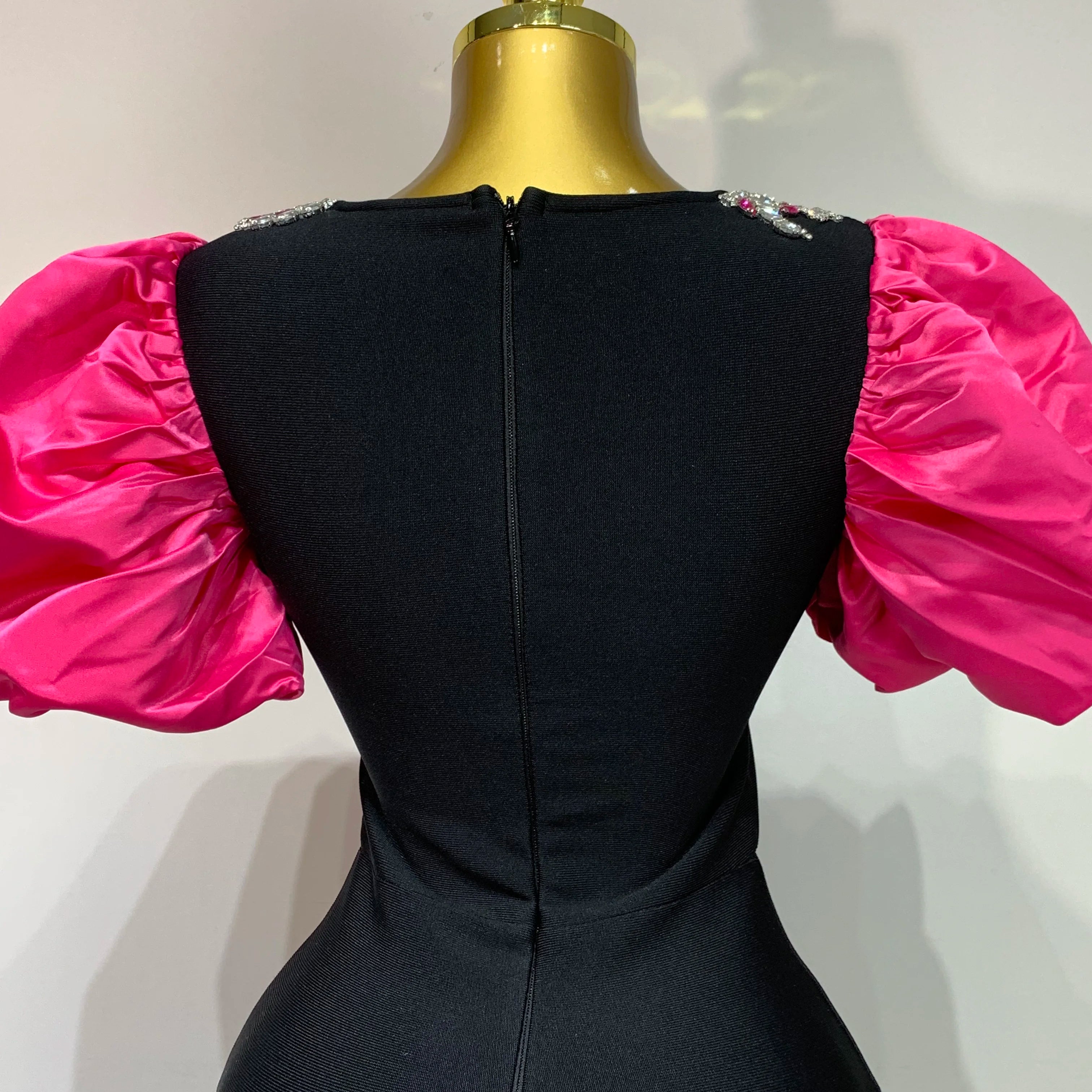 Women Sexy Puff Sleeve Square Collar Shinning Crystal Bodycon Long Bandage Dress Celebrate Evening Party Luxury Birthday Dress