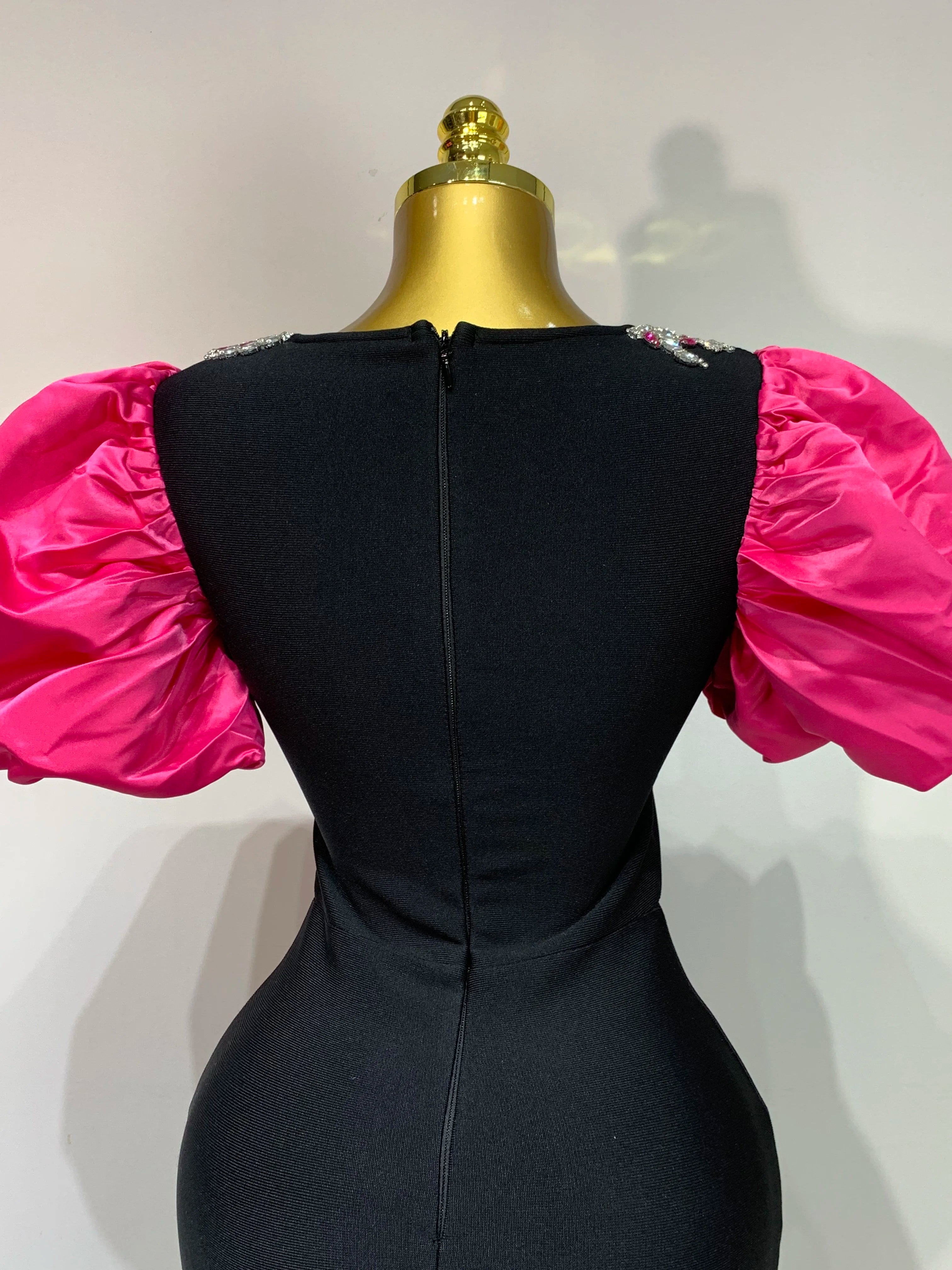 Women Sexy Puff Sleeve Square Collar Shinning Crystal Bodycon Long Bandage Dress Celebrate Evening Party Luxury Birthday Dress