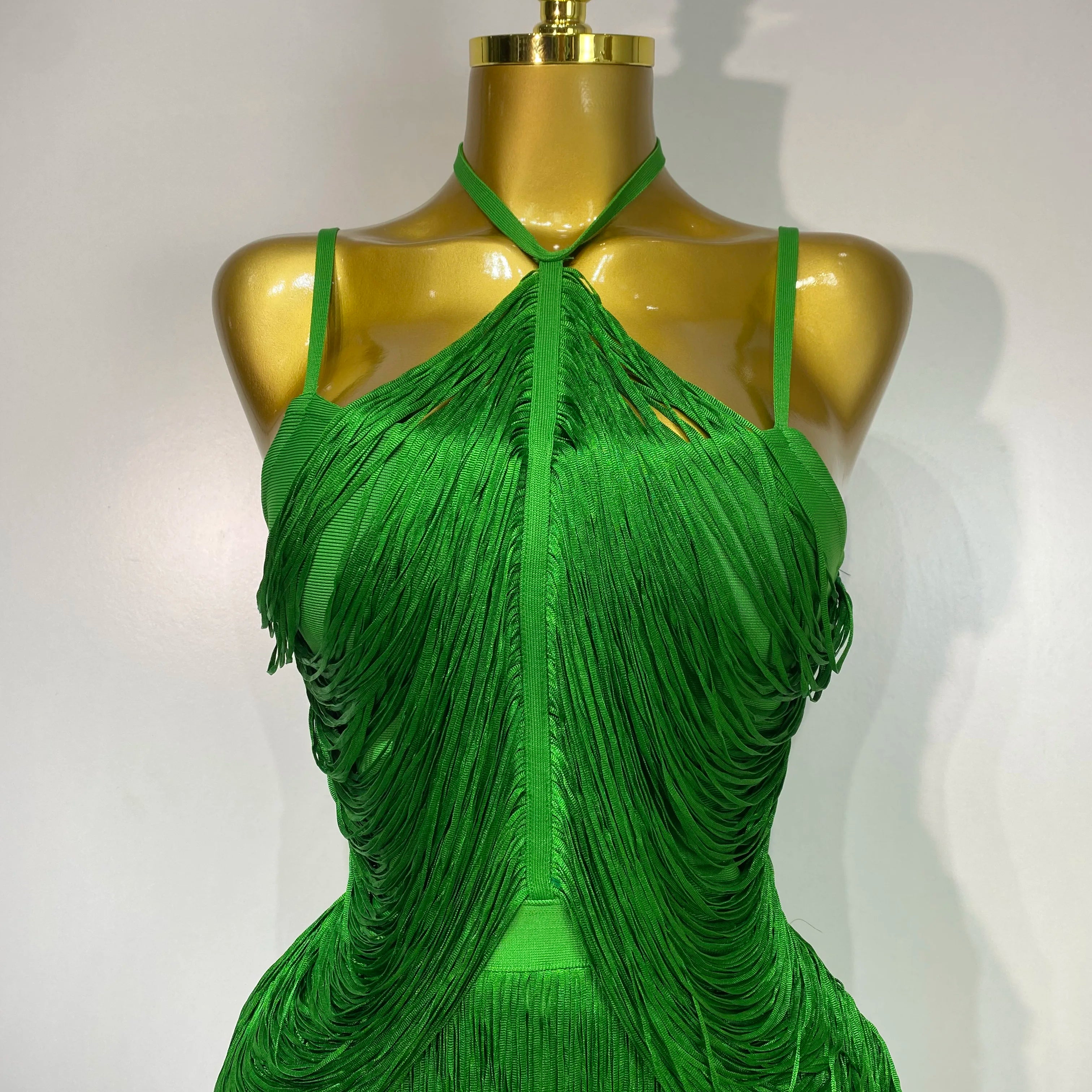 Women Sexy Backless Tassel Green Ankle Bodycon Bandage Dress 2025 Celebrity Elegant Evening Club Luxury Birthday Party Outfit ﻿