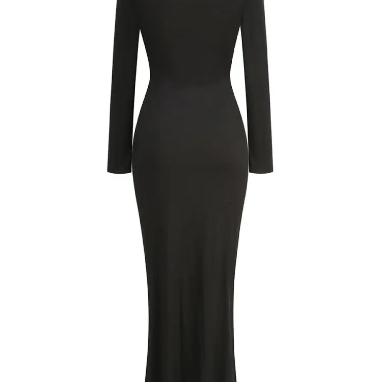 Black Color Women Long Sleeve Sexy Holes Bodycon Long Dress Fashion Celebrate Evening Party Red Carpet Dress Wholesale