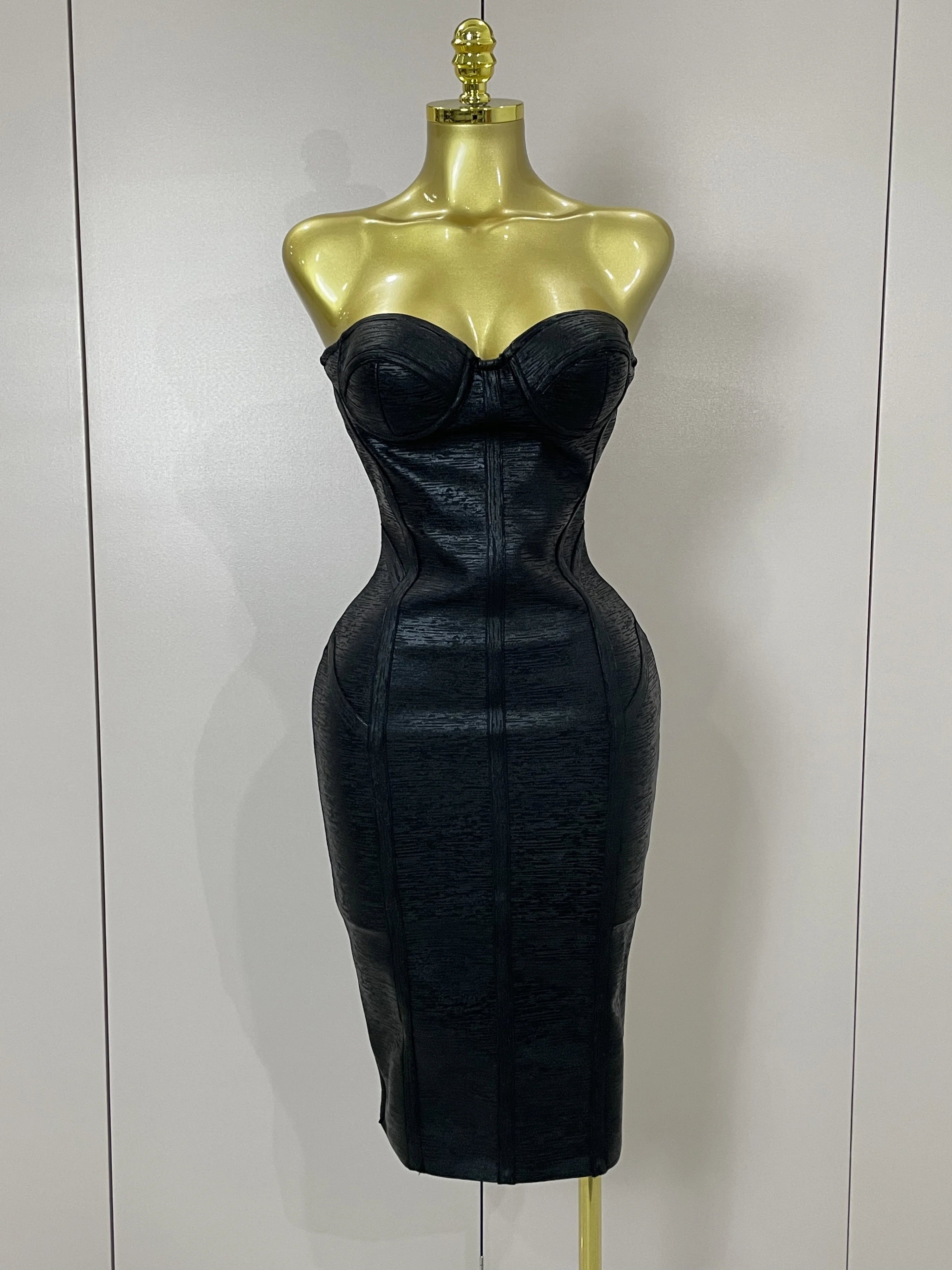 Sexy Strapless Gold Black Foil Color Bodycon Bandage Dress 2025New Women Fashion Celebrate Evening Party Luxury Birthday Dresses black