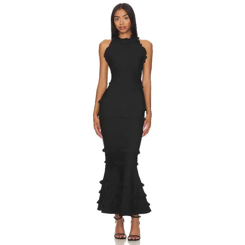 5 Colors Women Sexy Off the Shoulder Ruffles Bodycon Bandage Mermaid Dress Celebrate Evening Party Birthday Outfit Wear black