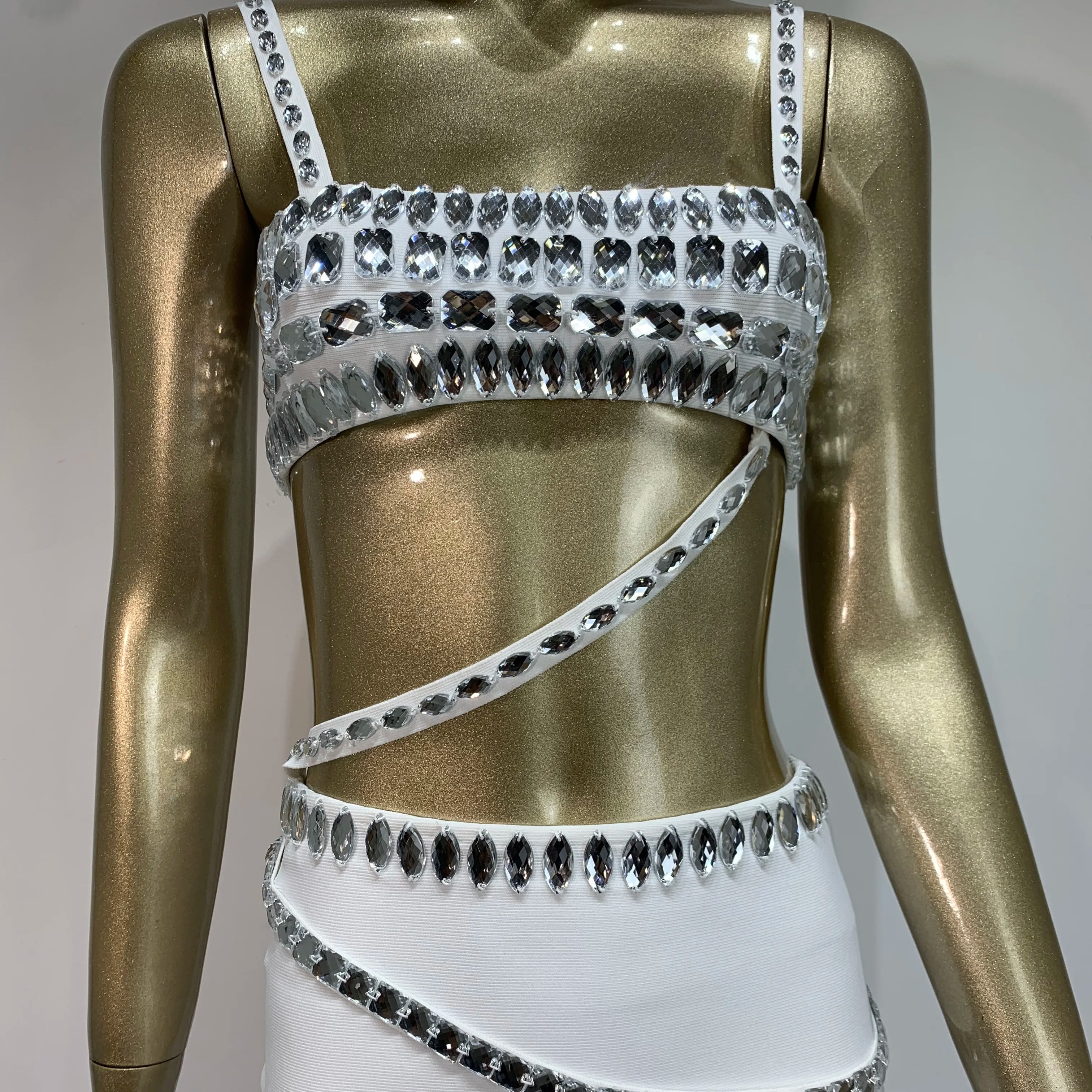 New Women Summer Celebrity Sexy Beading Split Maxi Long White Bandage Skirt Set 2024 Knitted Elegant Evening Club Party Clothing