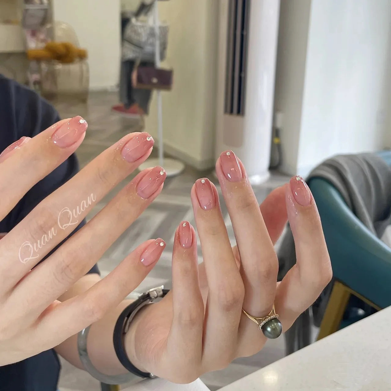 10Pcs Nude Color Gradient Handmade Nail Tips Short Square Sweet Fashion Press on Nails Reusable Simple Wearable False Nails Set