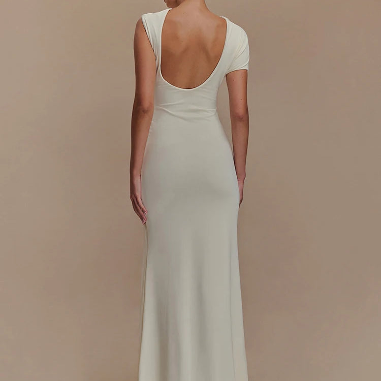 Mozision Hollow Out Gold Clasp Sexy Maxi Dress For Women Gown Solid Sleeveless Backless Ruched Bodycon Club Long Dress Elegant