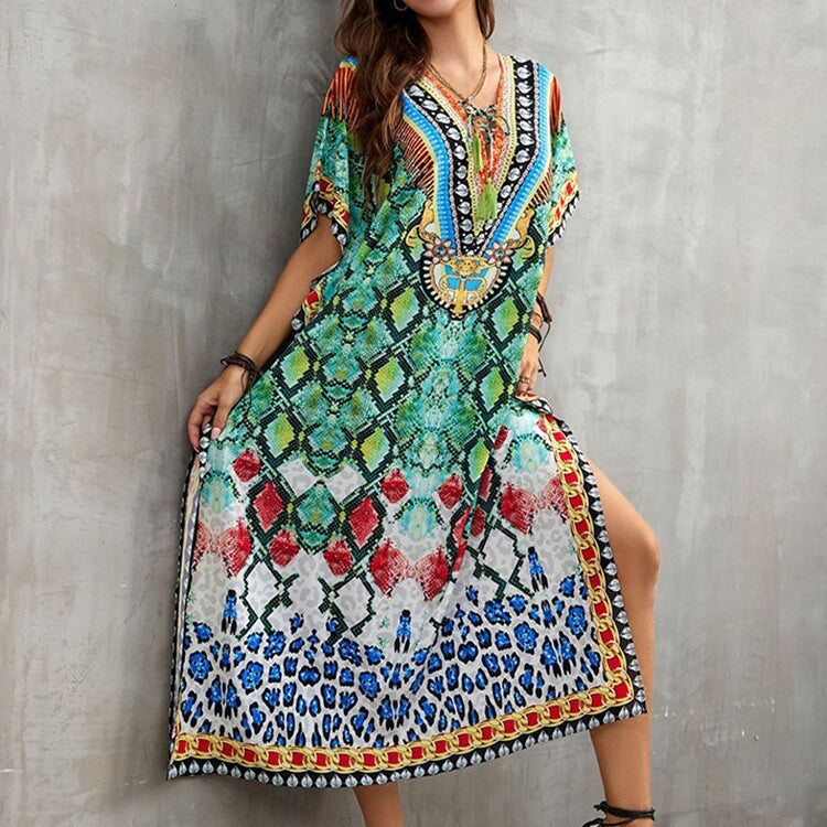 Plus Size Beach Cover Up Robe Plage Pareo Long Dress Summer Beachwear Swimsuit Cover Up Tunic For Beach Kaftan Dress Color 02 One Size