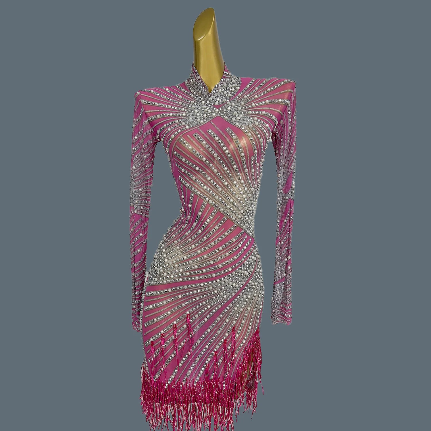 Sexy Sheer Mesh Latino Dance Dress For Women Party Club Night Stage Performance Sexy Costume Birthday Prom Bodycon Dress Zonglv Pink One Size