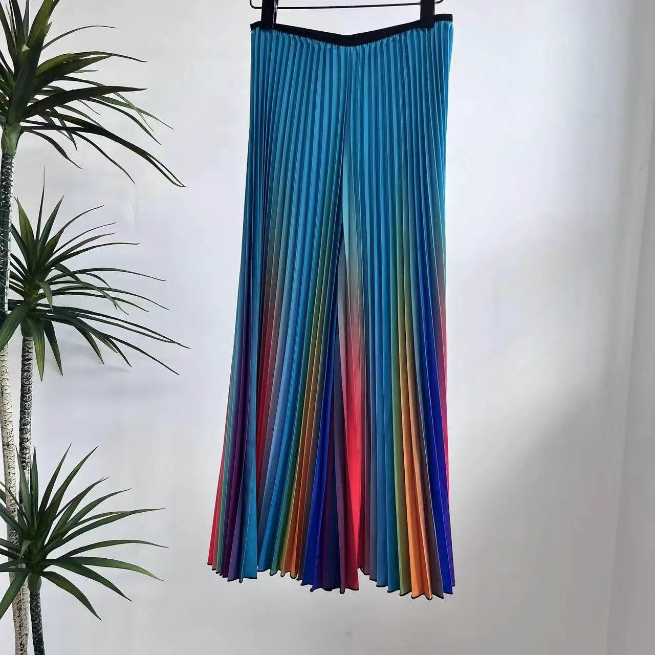 ALSEY Miyake Pleated Slim Hundred Fashion Rainbow Color Gradient Women's Office Lady Casual Pants Spring/Summer New Blue One Size