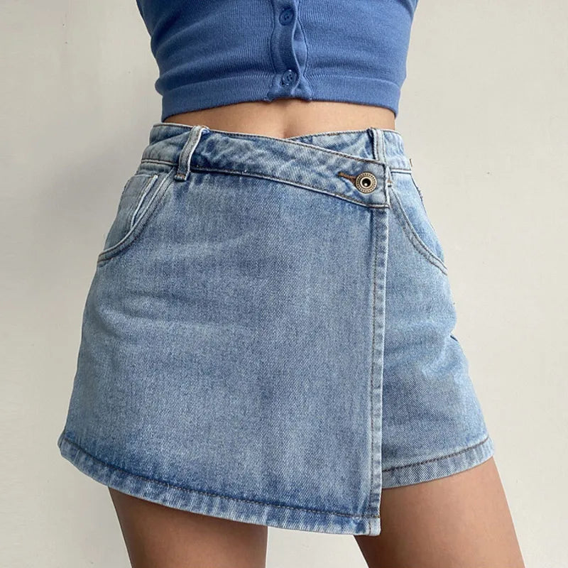Irregular Denim Skirt for Women Slim High-waisted A-line Jeans Skirt Shorts Fashion Vintage Streetwear Y2k Clothing Female blue