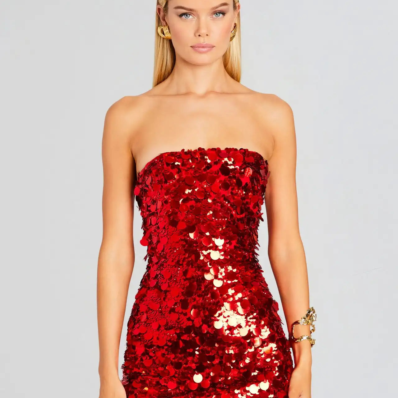 Red Gold Sequins Shinning Sexy Strapless Bodycon Mini Dress Nightclub Party Celebrate Birthday Date Dress Vestido Red