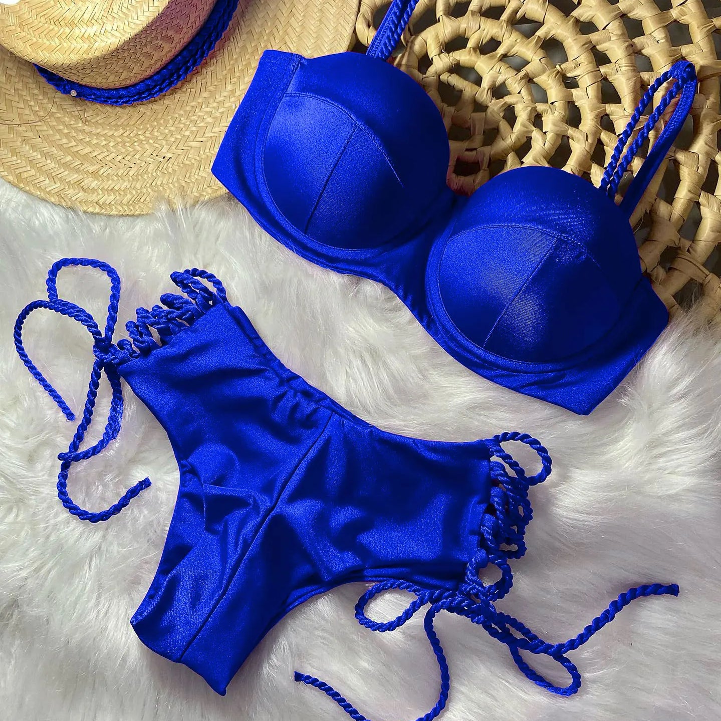 Sexy Bikinis Sets Push Up Women's Swimsuit Tie Side G-String Vintage Solid Swimwear Chest Pad Summer Beachwear Bathing Suit MA24220 3