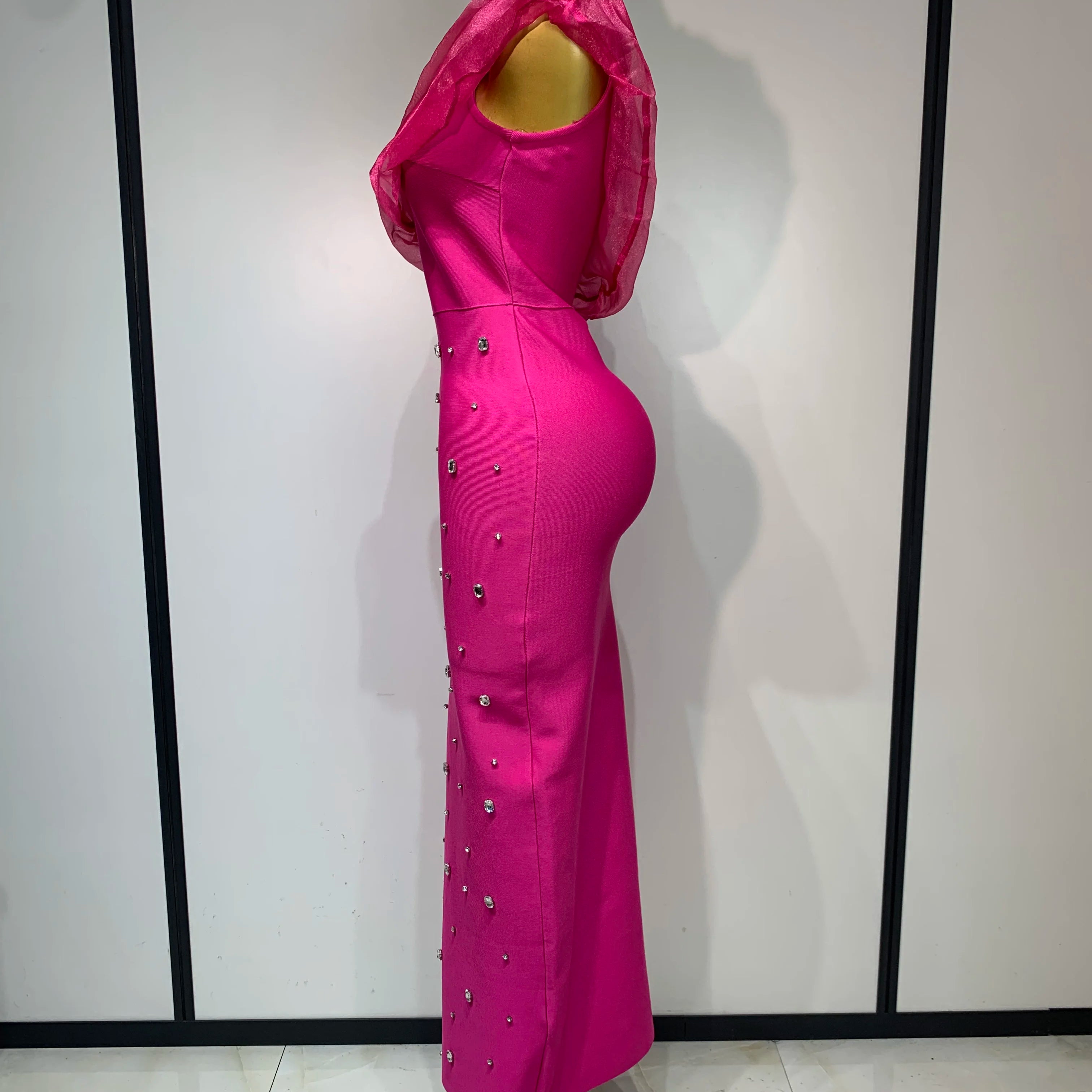 Women Sexy One Shoulder Shinning Crystal Bodycon Bandage Long Dress Celebrate Birthday Elegant Evening Party Club Outfit