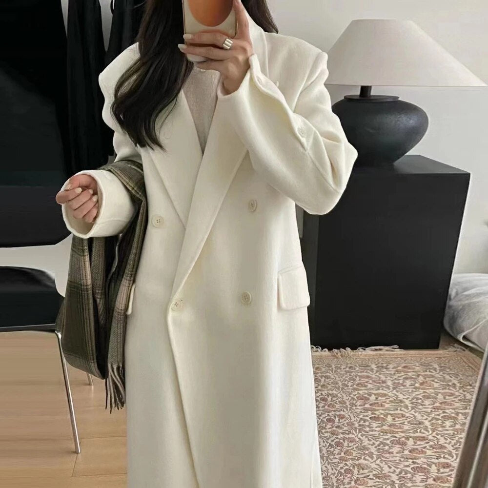 Winter Coats for Women 2024 Woolen Coat Long Single Breasted Womens Clothing Coats and Jackets Autumn Patchwork white