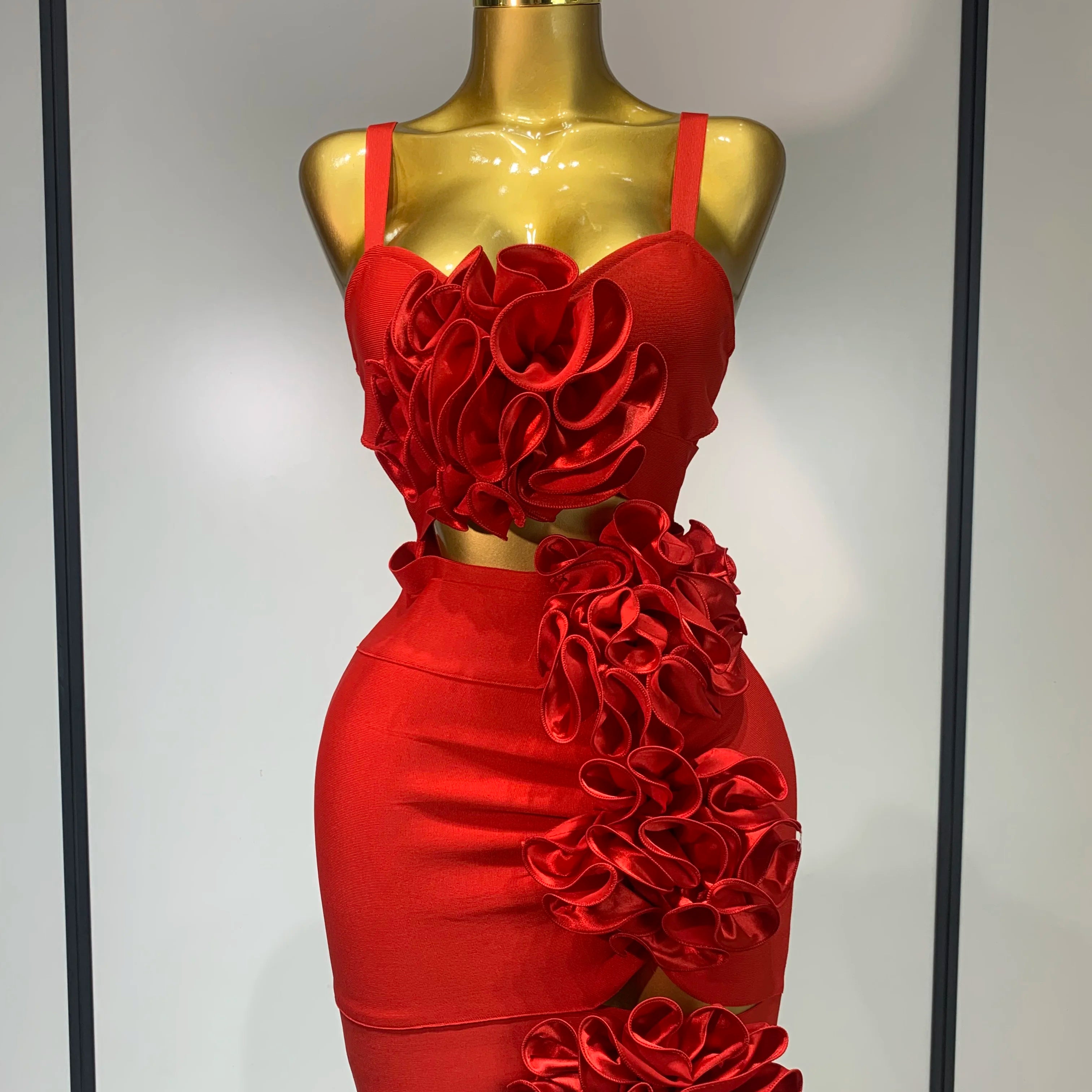 Women Sexy Cut Out Bodycon Flower Mini Dress Women Red Backless Dress Nightclub Celebrity Elegant Evening Party Birthday Dress Red