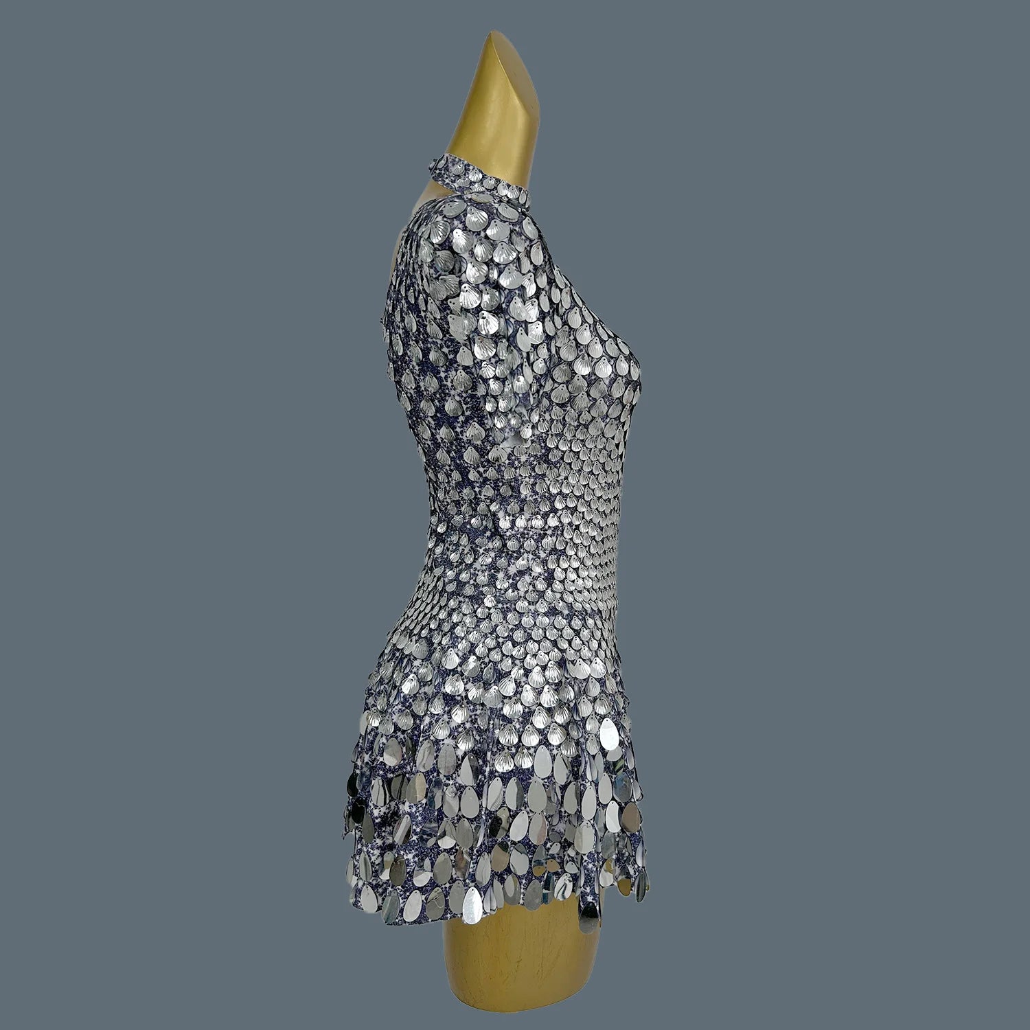 Sexy Nightclub Leotard Shining Lovely Sequins Mini Dress Costume Celebrate Dress Women Bodysuit Birthday Silver Dresses Jinsique