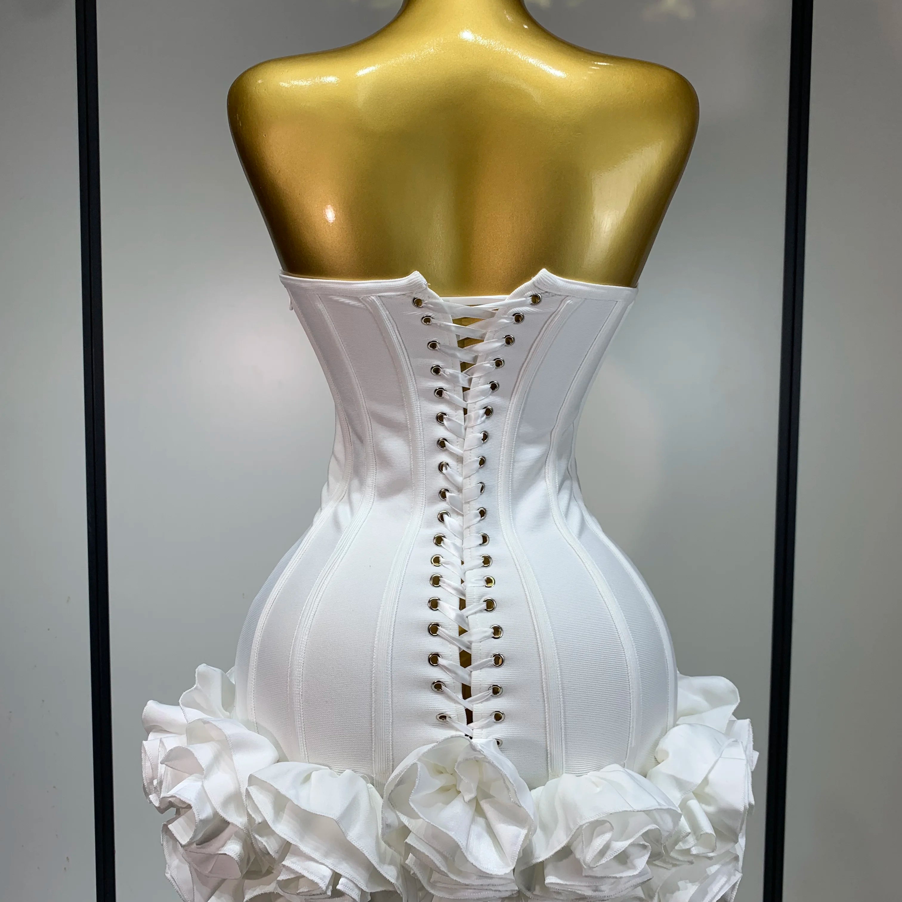 Women Sexy Strapless Flower Prom Gown Mini Dress Celebrity Red Carpet Fashion Evening Party Celebrate Birthday Club Dresses