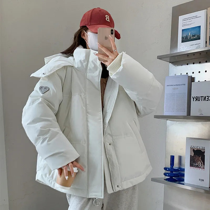 Women Cotton Padded Hooded Puffer Parkas Female Casual Thick Warm 2024 Autumn Winter Coats Loose Jackets Outerwear K801B
