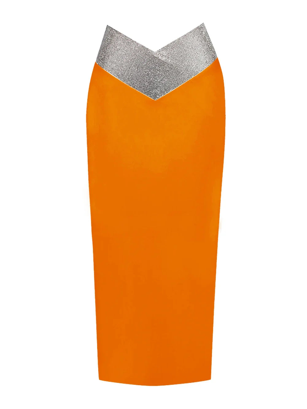 Women Crystal Diamonds White Black Bodycon Midi Bandage Skirt Designer High Waist Party Club Pencil Skirt 77cm Orange