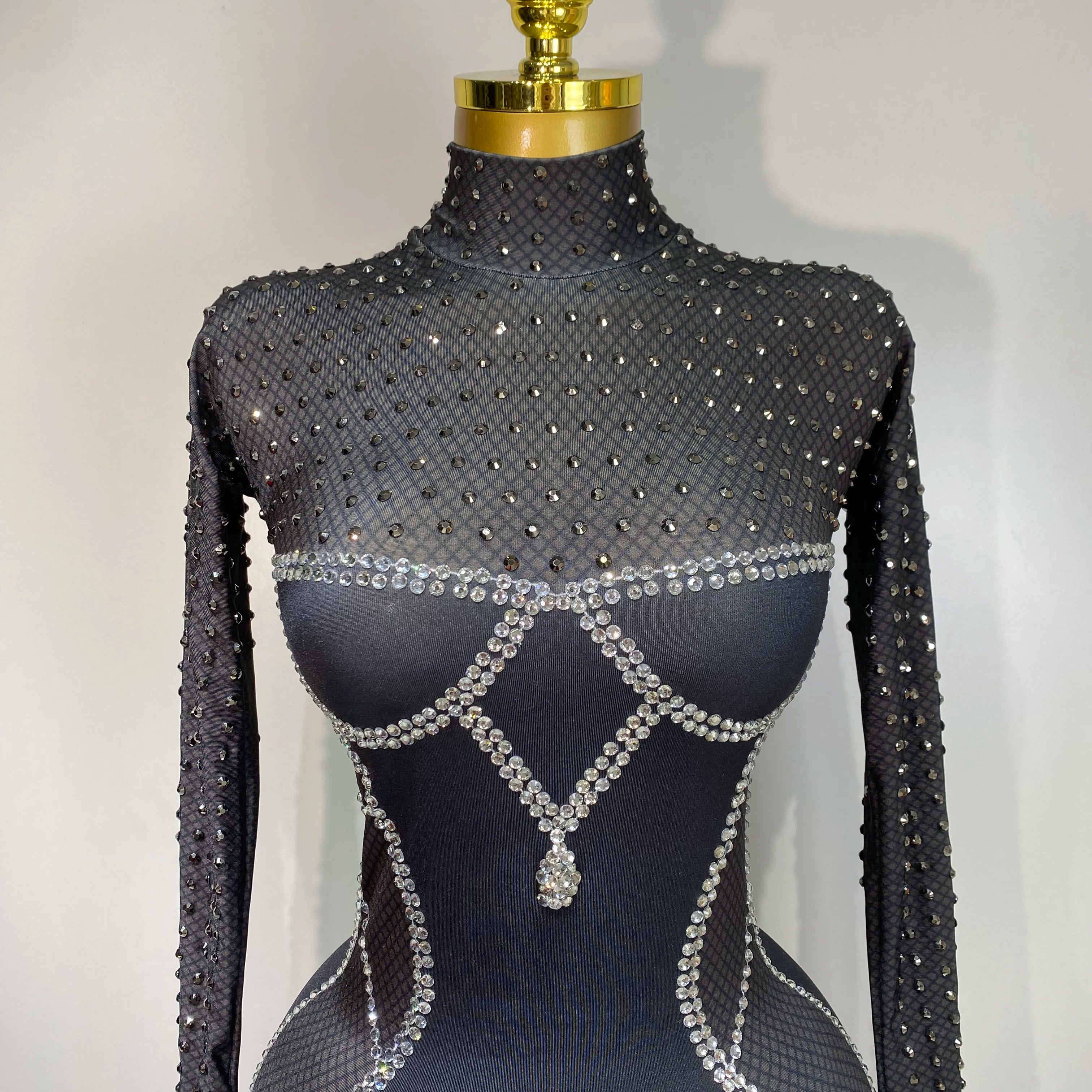 Sparkly Diamond Women Sexy Bodycon Jumpsuit Nightclub Bar Party Show Gogo Dancer Clothing Drag Queen Outfit Stage Costume