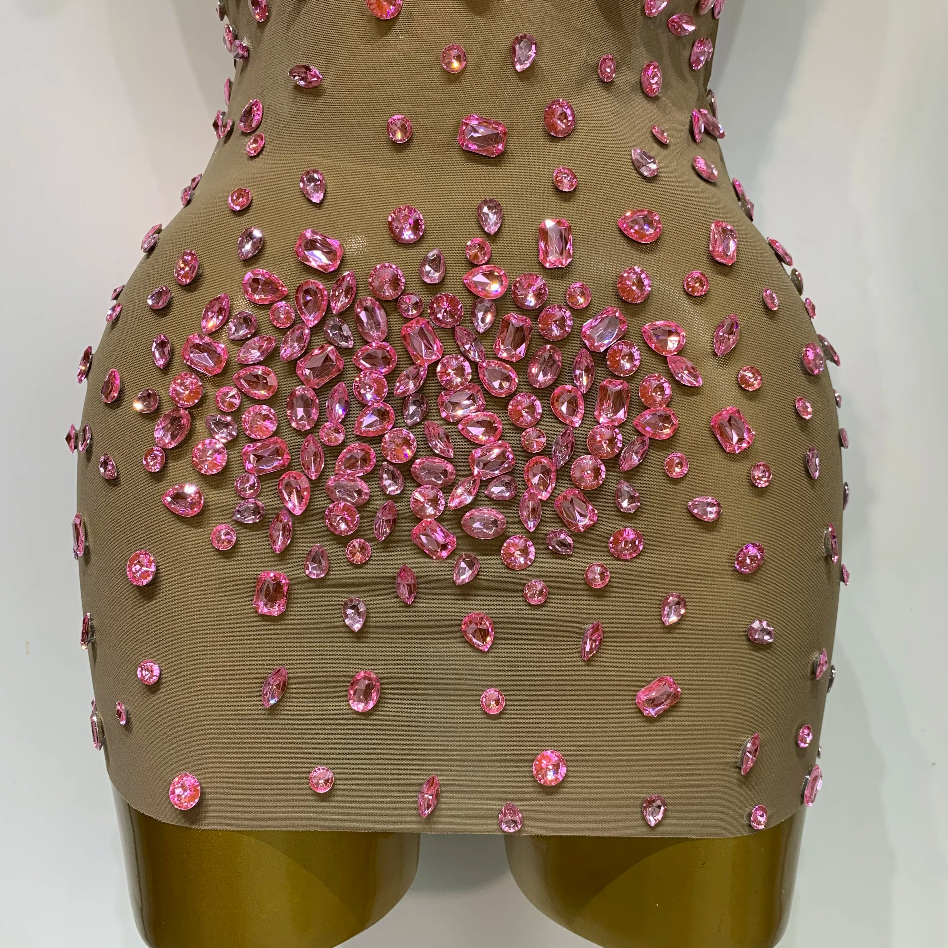 Luxury Rhinestones Backless Mini Dress Women Sexy Mesh Transparent Celebrate Evening Birthday Photo Shoot Perform Stage Outfit