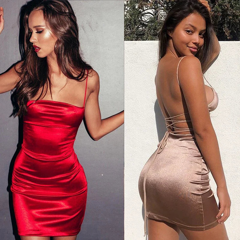 Party Sexy Spaghetti Strap Camisole Mini Dress Solid Bottom Dress Slim A-Line Girl Y2K Summer New Sundress платье