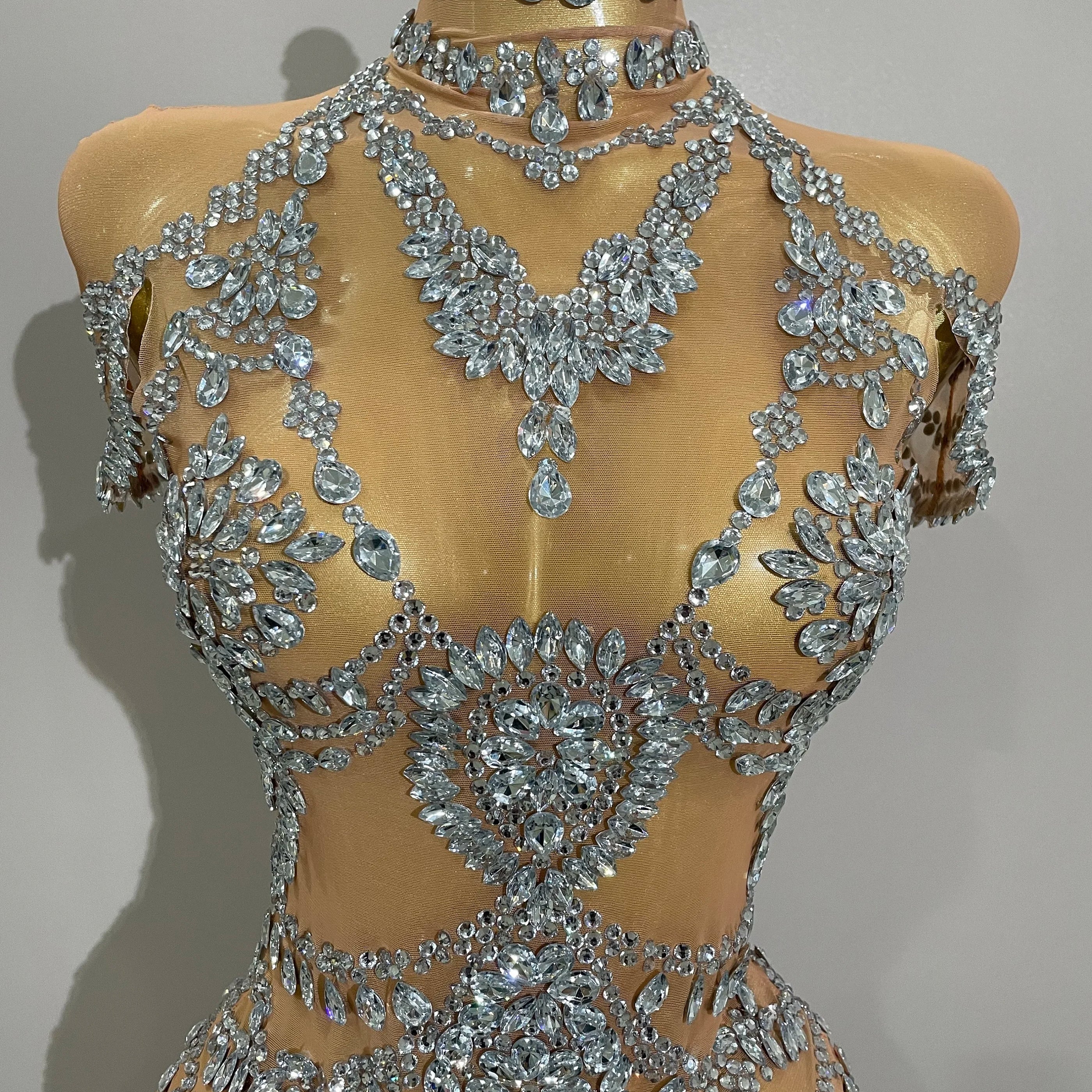 2025Stage Costume Luxury Rhinestones Sexy See-Through Sheath Bodysuit Evening Party Bar Nightclub Singer Dancer Performance Wear