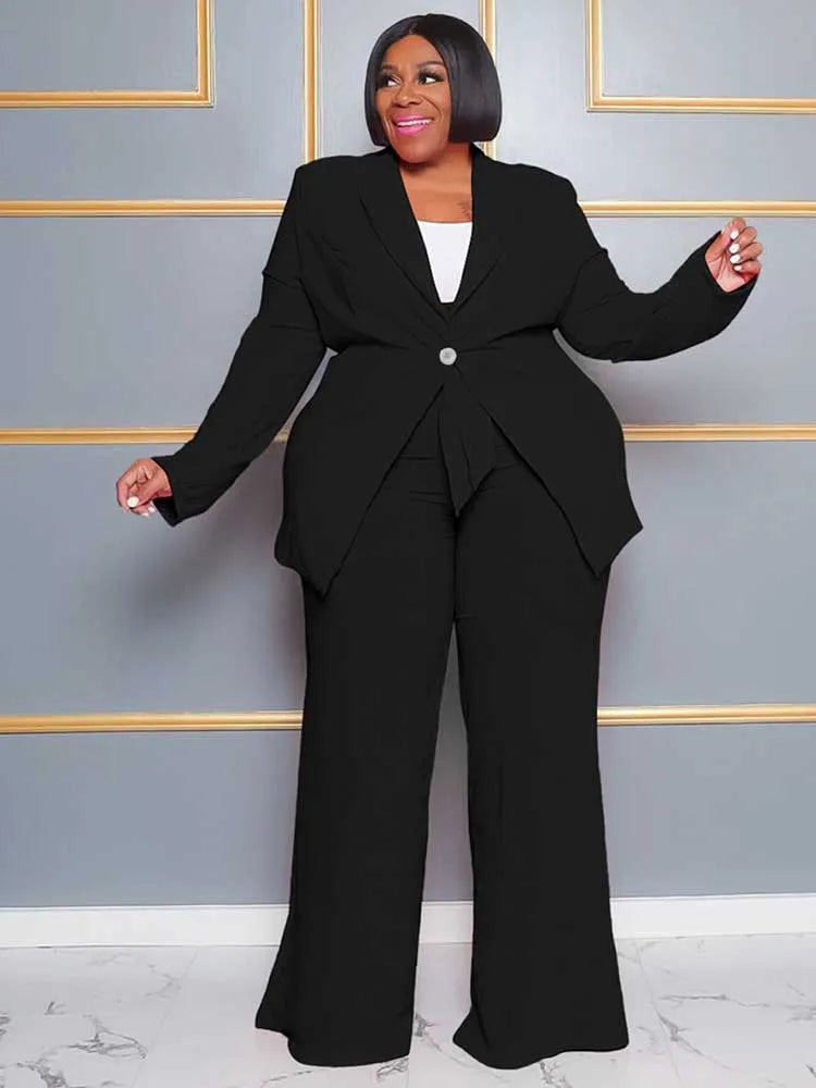 2 Piece Sets Women Outfit Winter Long Sleeve Sexy Pant Suits with Blazers Ladies Chic and Elegant Blazer Set Female Plus Size black