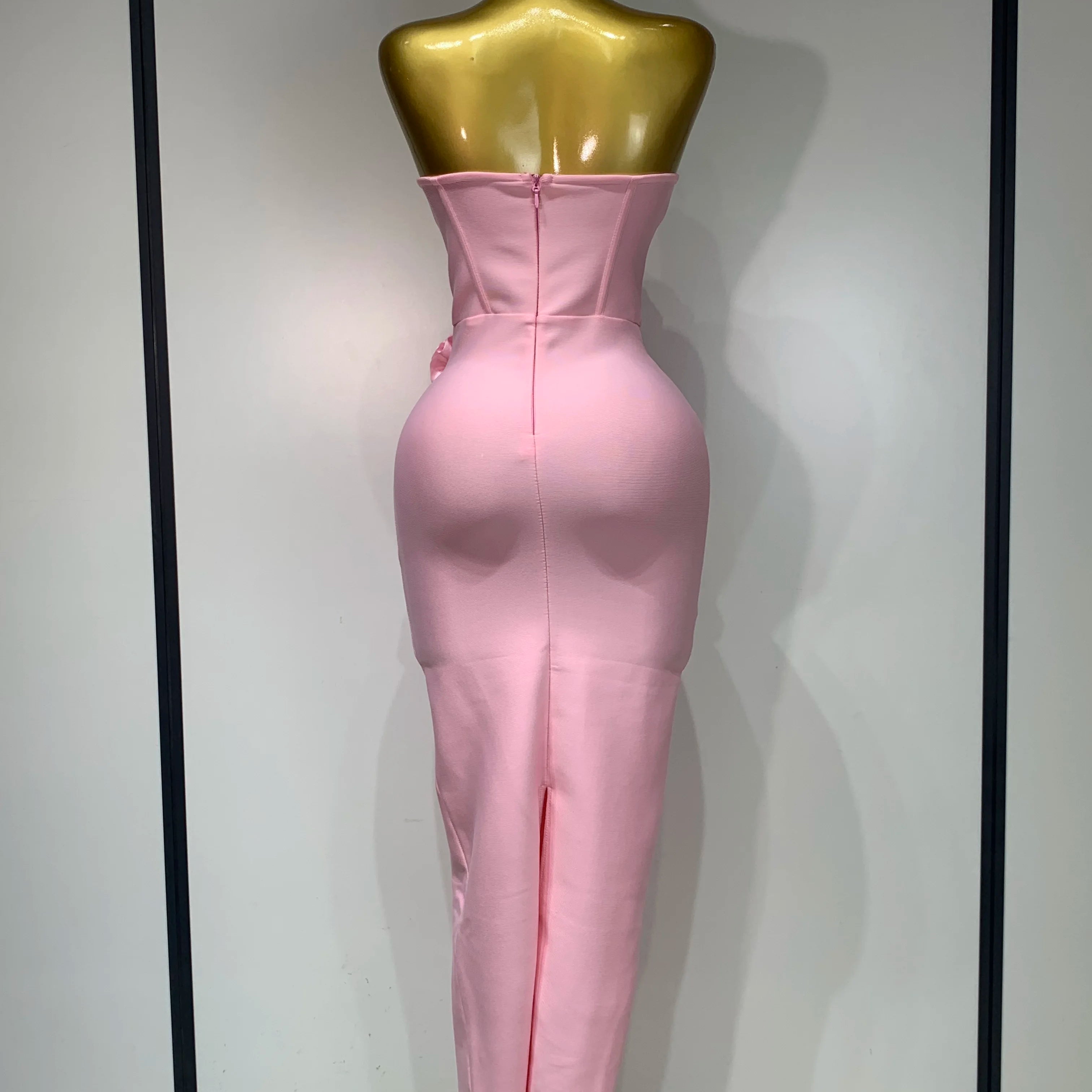 Women Celebrity Sexy Strapless Backless Flower Maxi Long Bodycon Bandage Dress 2025 Elegant Birthday Evening Club Party Dresses